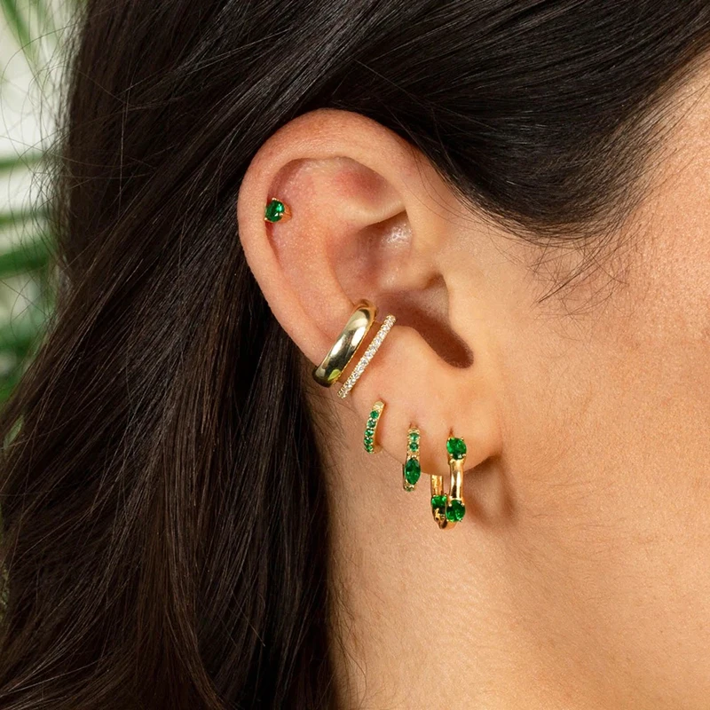 925 Silver Ring Earrings Women Crystal Geometric Hoop Ear Stud Jewelry Gifts NEW 
