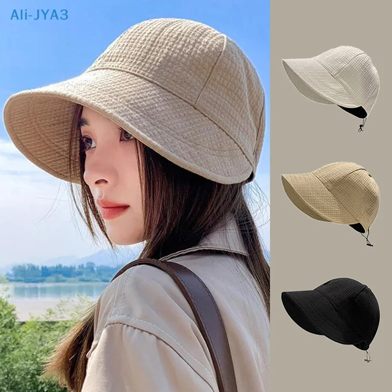 

Summer Sun Protection Visors Fisherman Cap Panama Caps Foldable Wide Brim Hat Women Adjustable Portable Outdoor Beach Bucket Hat