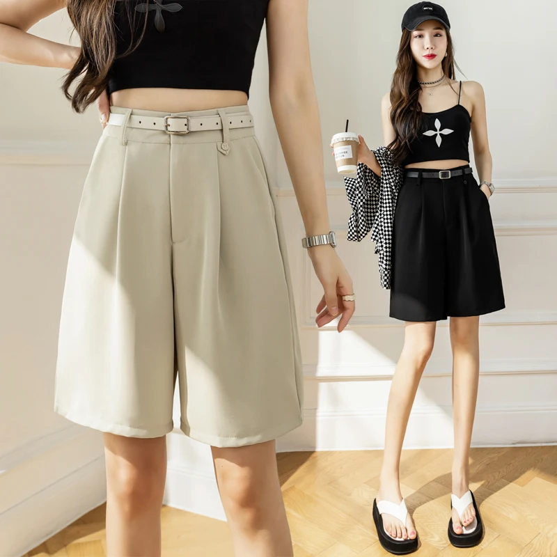 Casual Streetwear Boyfriend Summer Shorts Women High Waist Loose Wide Leg Bermuda Feminina Knee Length Midi Short Femme Pants