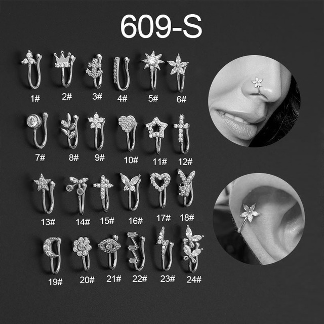 1PCS Fake Piercing Clip Nose Ring Cuff Body Jewelry for Women Trend Ear Cuffs Heart Star Flowers Butterfly Clip Rings KAE197