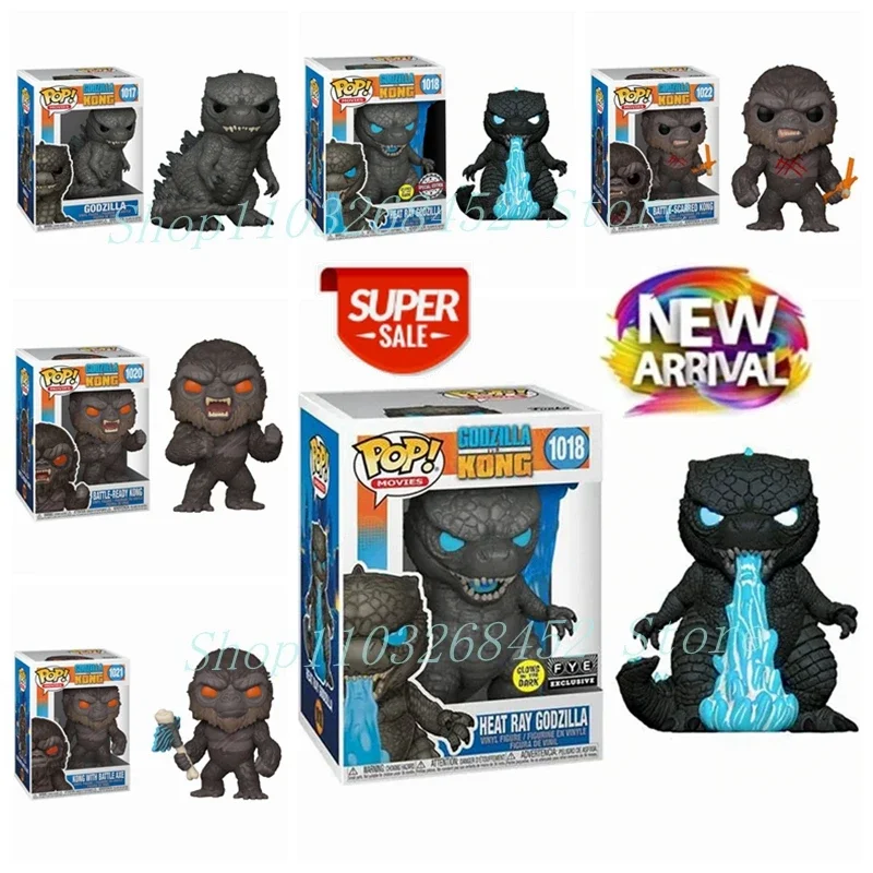 thumbnail image 1 of 2024 Nuevo FUNKO POP Godzilla Vs Kong 1017 Godzilla Heat Ray 1018 Kong 1020 Battle Ready Kong con hacha 1021 1022 Figura de acción de juguete, 1 of 5