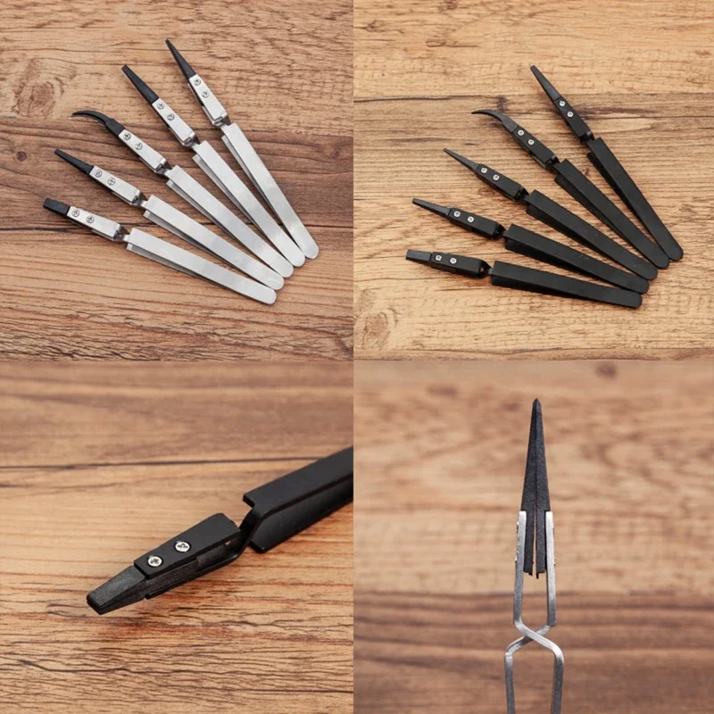 5 Pcs/set Ceramic Tweezers Set Reverse Ceramic Tweezers Heat Resistant Anti-Static for Lab