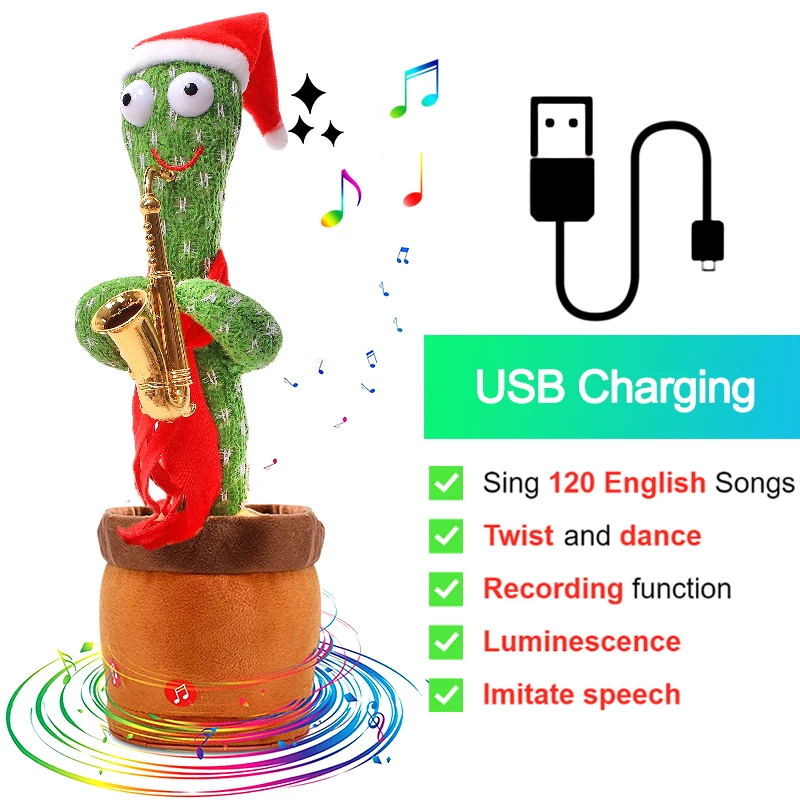 Bluetooth Dancing Cactus Repeat What You Said Usb Charging Voice Record Toy Speaker Talking Plushie Stuffed Toys for Kids Gift 