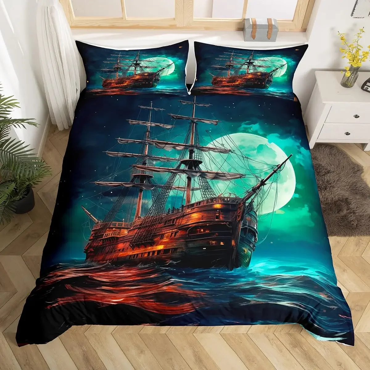 Segelboot Bettwäsche Set Segelschiff Tröster Abdeckung Ozean Welle Nautischen Bettbezug Für Kinder Jungen Mädchen Cartoon Schiff – Detail 8