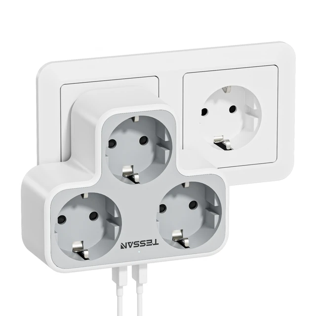 TESSAN Enchufe 2 Puertos USB C, 6 en 1 Cubo Ladron Enchufes Triple con 1  Tipo C, Enchufe Multiple Pared con Interruptor, Cargador Compatible con  Phone, Pad, Hogar Oficina, Moda de Mujer