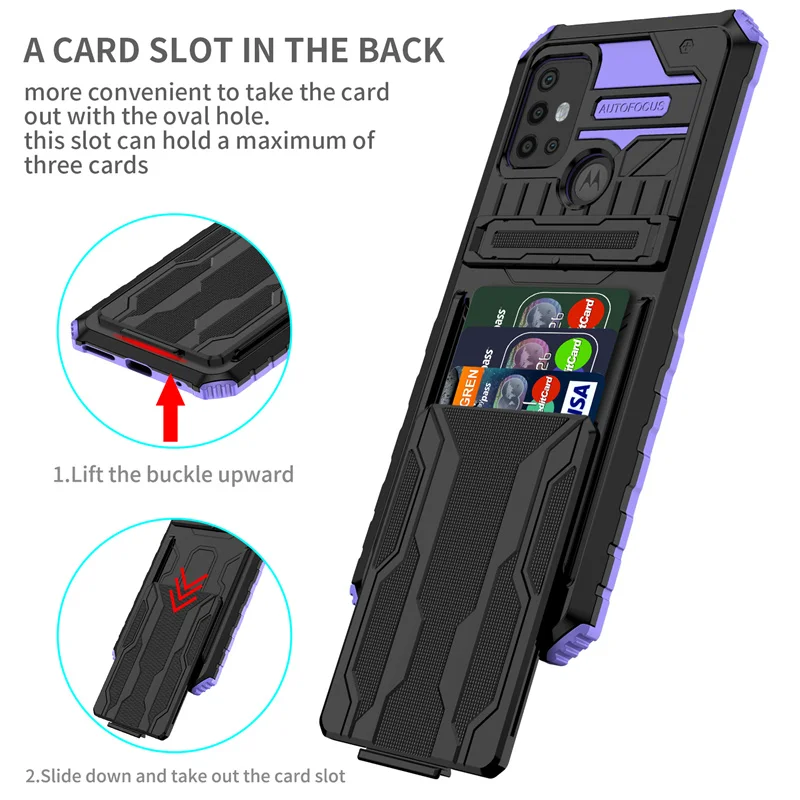 

For Motorola G Stylus G Power 2021 Case Card Slot Bracket Stand Holder Shockproof Armor Phone Case for Moto G9 Plus Back Cover