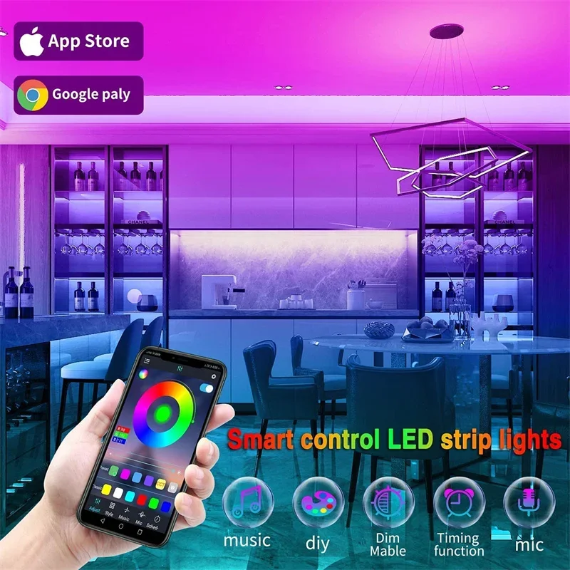 Description Picture 4 of item30M/98.4ft Led Lights for Bedroom, Music Sync Color Changing LED Strip APP Control ,Bluetooth RGB 5050 Led Strip Lights