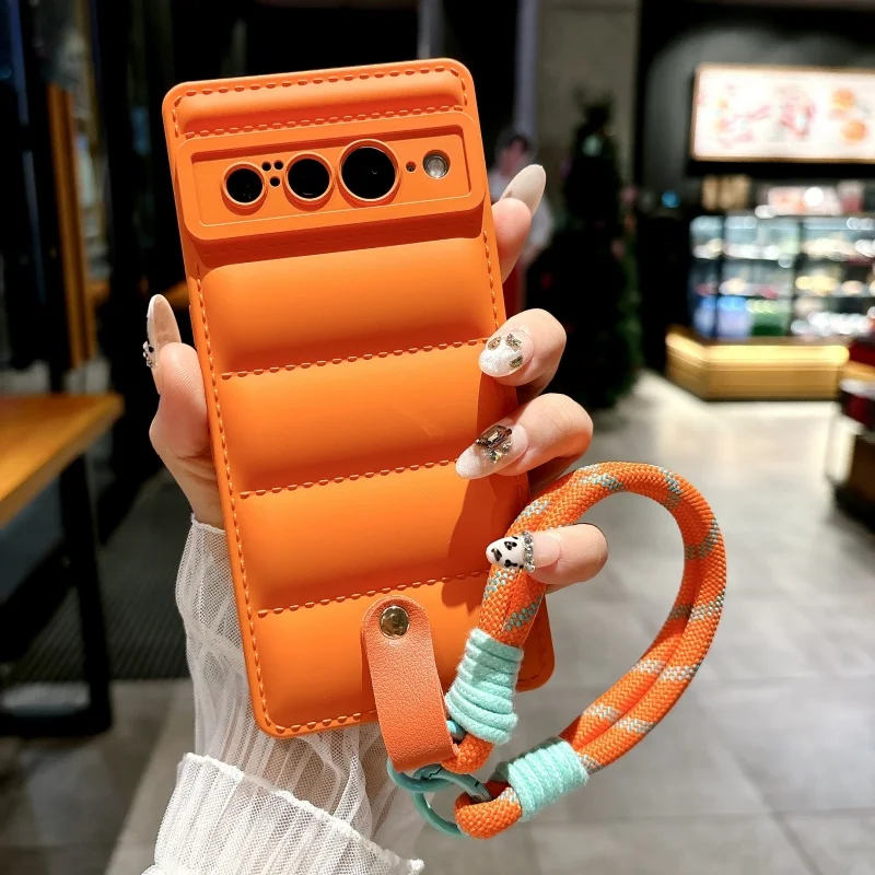 Soft Liquid Silicone Down Jacket Phone Case with Lanyard
