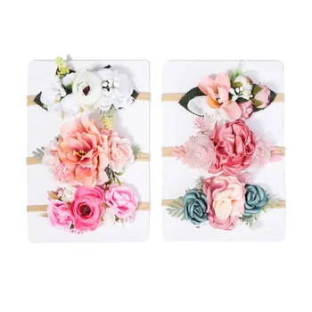 3–4 Pcs Baby Girl Flower Headband Set – Elastic Nylon Floral Hair Accessories