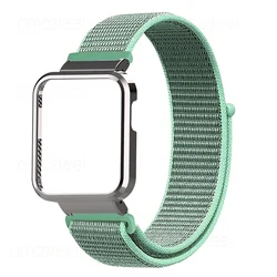 Nylon Loop Band with Metal Protective Cover for Smartwatch Strap and Case Protection (Green-silver case)