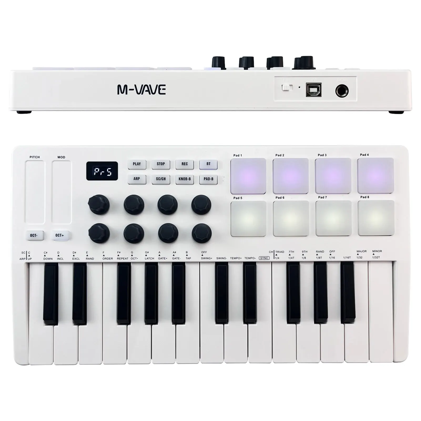 25-Key MIDI Control Keyboard Mini USB MIDI Controller 25 Velocity Sensitive Keys 8 RGB Backlit Pads 8 Knobs