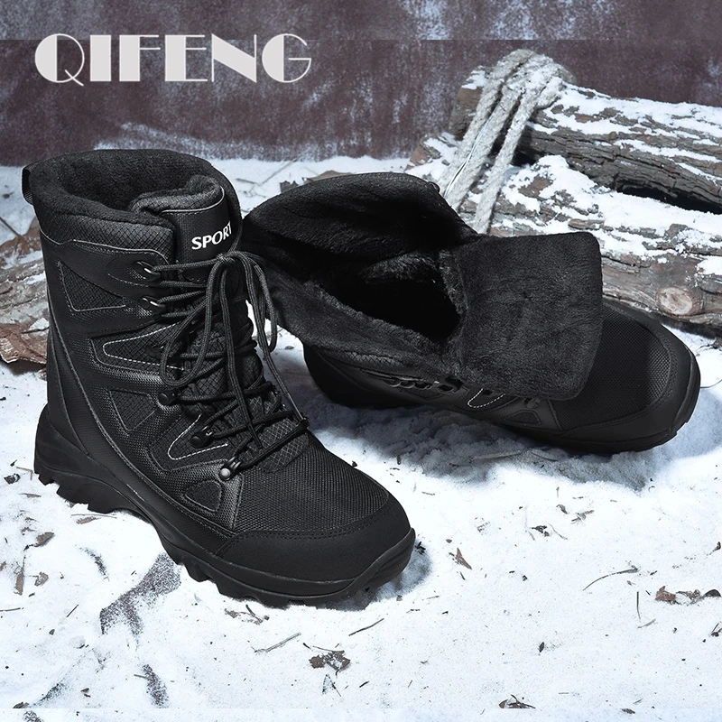 

Winter Men Snow Boots Fur Warm Plush Mid-Calf Snow Boots Men Fashion Boots Black Waterproof Footwear Hunting Boots Outdoor Boots