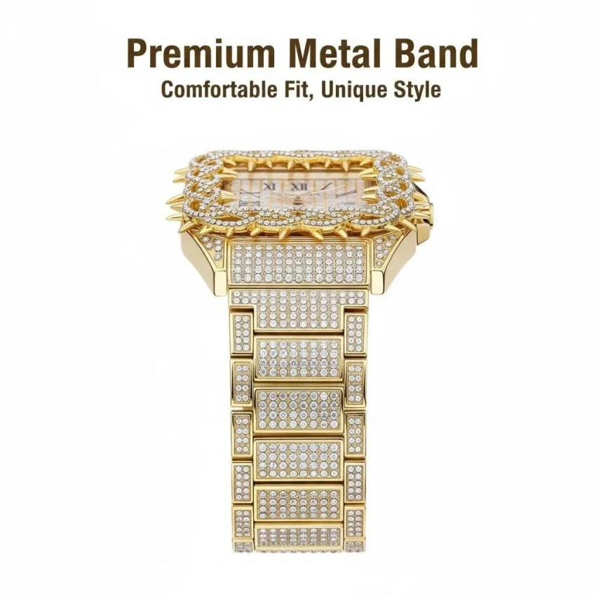 Hip Hop Men's Iced-Out Diamond Luxury Quartz Watch with Date Feature