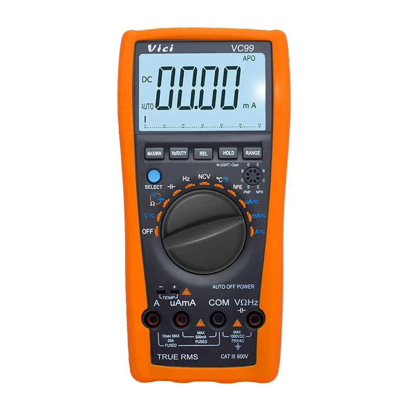 Vici VC99 Auto-Ranging Multimeter Backlit LCD AC/DC Tester Home/Electricians Data Hold/Temperature/NCV CE Certified digital multimeter