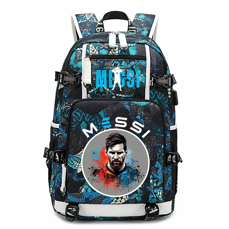 messi printed student school bag casual large backpack youth colorful blue bag outdoor travel bag suitable for boys and girls