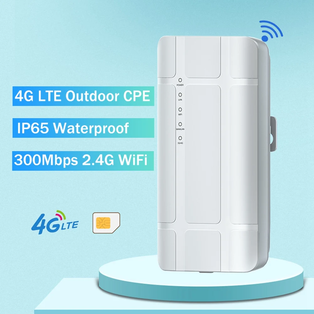 4G LTE Outdoor WiFi Router Unlocked CPE 300Mbps Modem with Sim Card Slot LAN Port Hotspot Waterproof Ethernet EU Plug