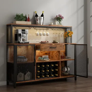 Industrial LED Coffee Bar Cabinet 1