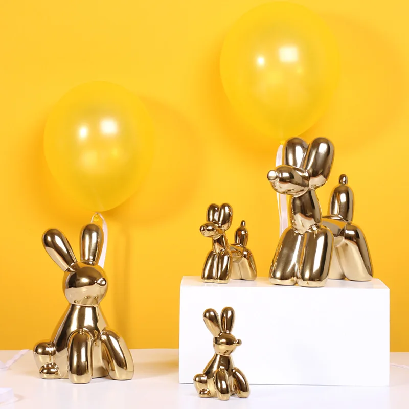 

Nordic Resin Balloon Dog Rabbit Ornament Electroplating Crafts Modern Living Room Desktop Animal Decor Ornament Wedding Gift