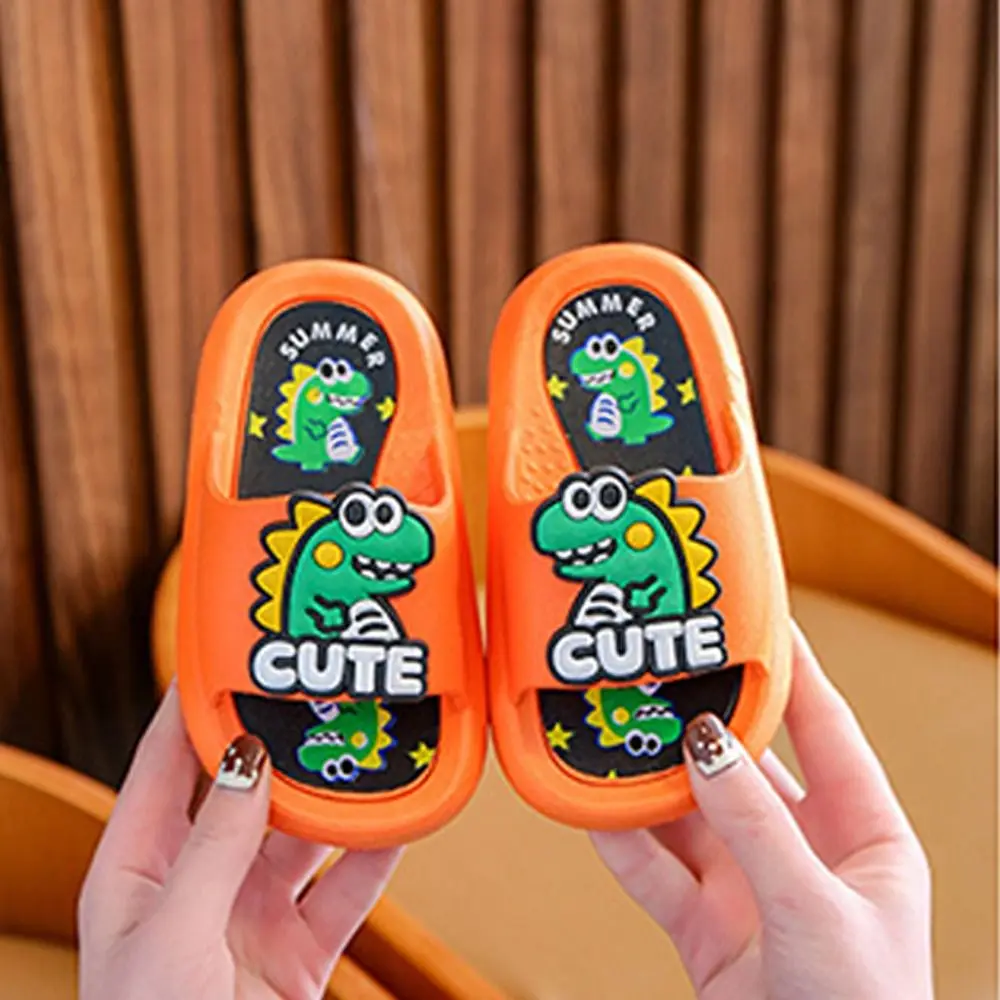 Soft Cartoon Cute Dinosaur Slippers Anti Slip PVC Cartoon Animal Slippers Solid Color Platform Children's Bathroom Sandals Boys