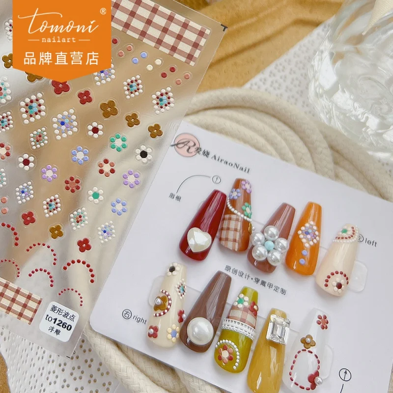 

[Meow.Sensei] Relief Nail Stickers Love Enchanting Cooperation Cute Nail Sticker Autumn Polka Dot Nail Ornament