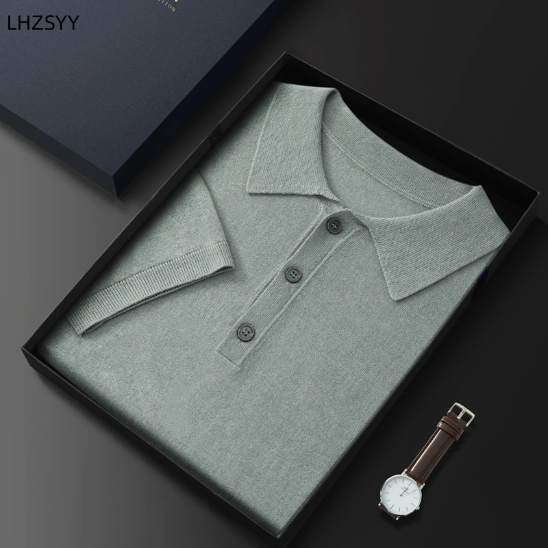 

LHZSYY Worsted Thin Men' Cashmere Mulberry Silk Short Sleeve T-shirt High-end Business Leisure Lapel POLO Shirt Half Sleeve Tops