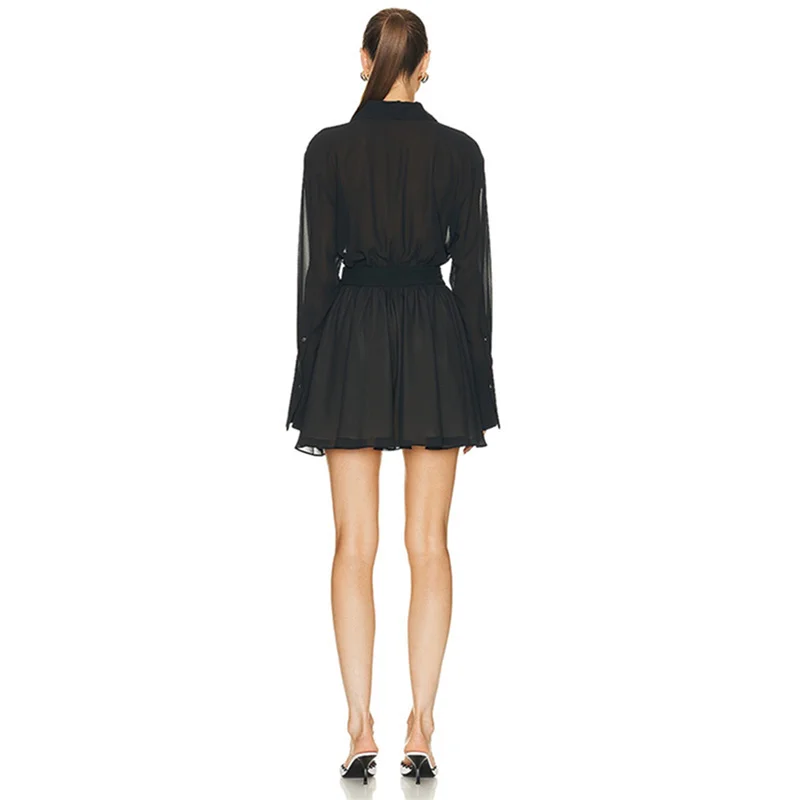 Vestido elegante de verano para mujer, sexy, de manga larga, con cuello vuelto, corte A, minivestido plisado, para fiesta de noche.