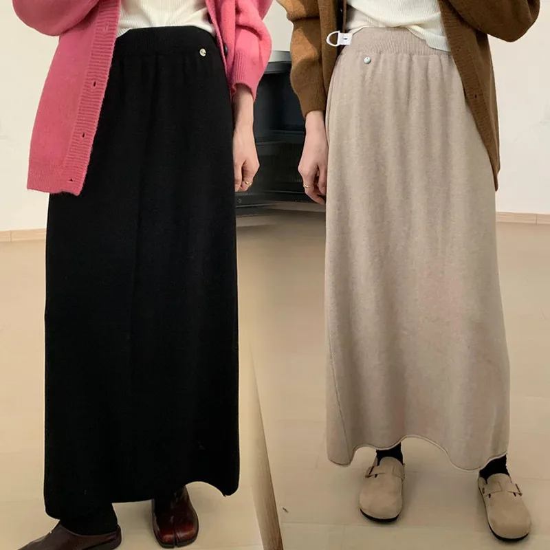 Pregnant Women Thickened Knitted Half Skirt Versatile Straight Cut Bodycon Skirt No Pad Autumn Winter Half