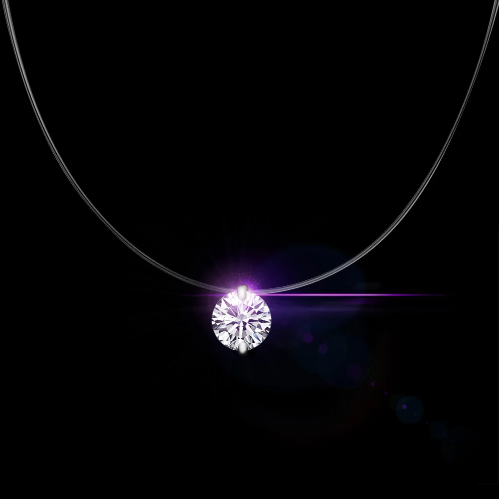 S925 Sterling Silver Transparent Fishing Line Women's Necklace Invisible Chain Diamond Zircon Clavicle Chain Mermaid Tears Pendant