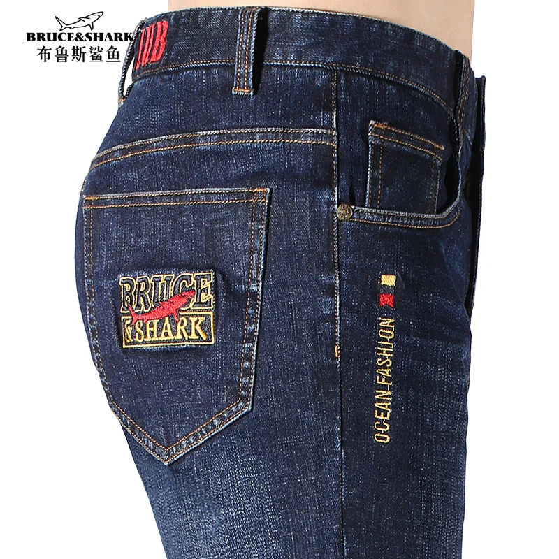 2023 Jeans Men Winter Clothes Thicken Bruce&Shark Men trousers Fashion Casual Straight Leg Soft Loose Style Male Pants Big Size