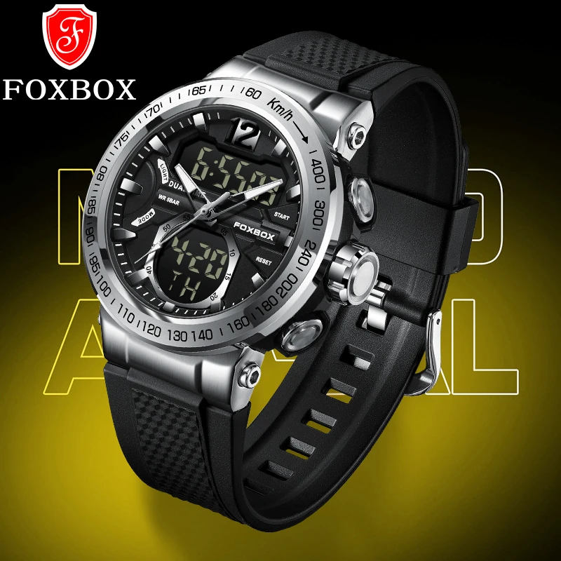 New FOXBOX Mens Watches Top Luxury Brand Sport Digital WristWatch Waterproof Dual Display Military Men Clock Relogio Masculino