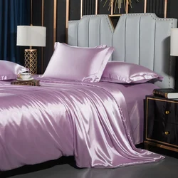 Luxurious Nordic Silk Bedding Set - Duvet Cover, Bed Sheet & Pillowcase - Full Size 4pcs (Taro Purple)