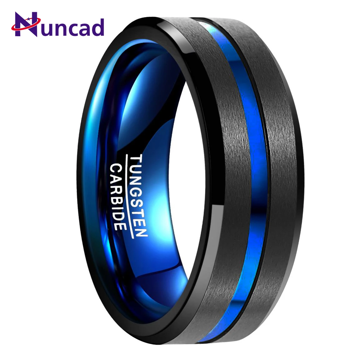 NUNCAD Men's 8mm Tungsten Carbide Ring Blue Purple Ring Beveled Edge Wedding Band Size 4-17 Comfort Fit T004R tungsten ring,finger ring,wedding rings,wedding ring