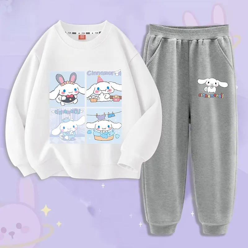 

Animal Sanrio Hello Kitty Kuromi Cinnamoroll Hoodie Pants Long Sleeve Girls Cute Cartoon Autumn Clothes Sets Loose Kid Toys Gift