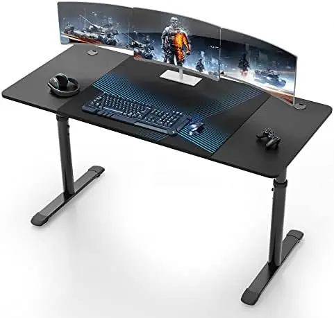 

Gaming Desk 60 Inch Large Manual Height Adjustable Black Gaming Computer Desk, Home Office Standing Table Long Computer Sturdy E