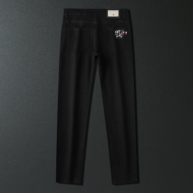 2024 light luxury trend casual jeans street beat elastic black pants small straight simple versatile fashion men's pants
