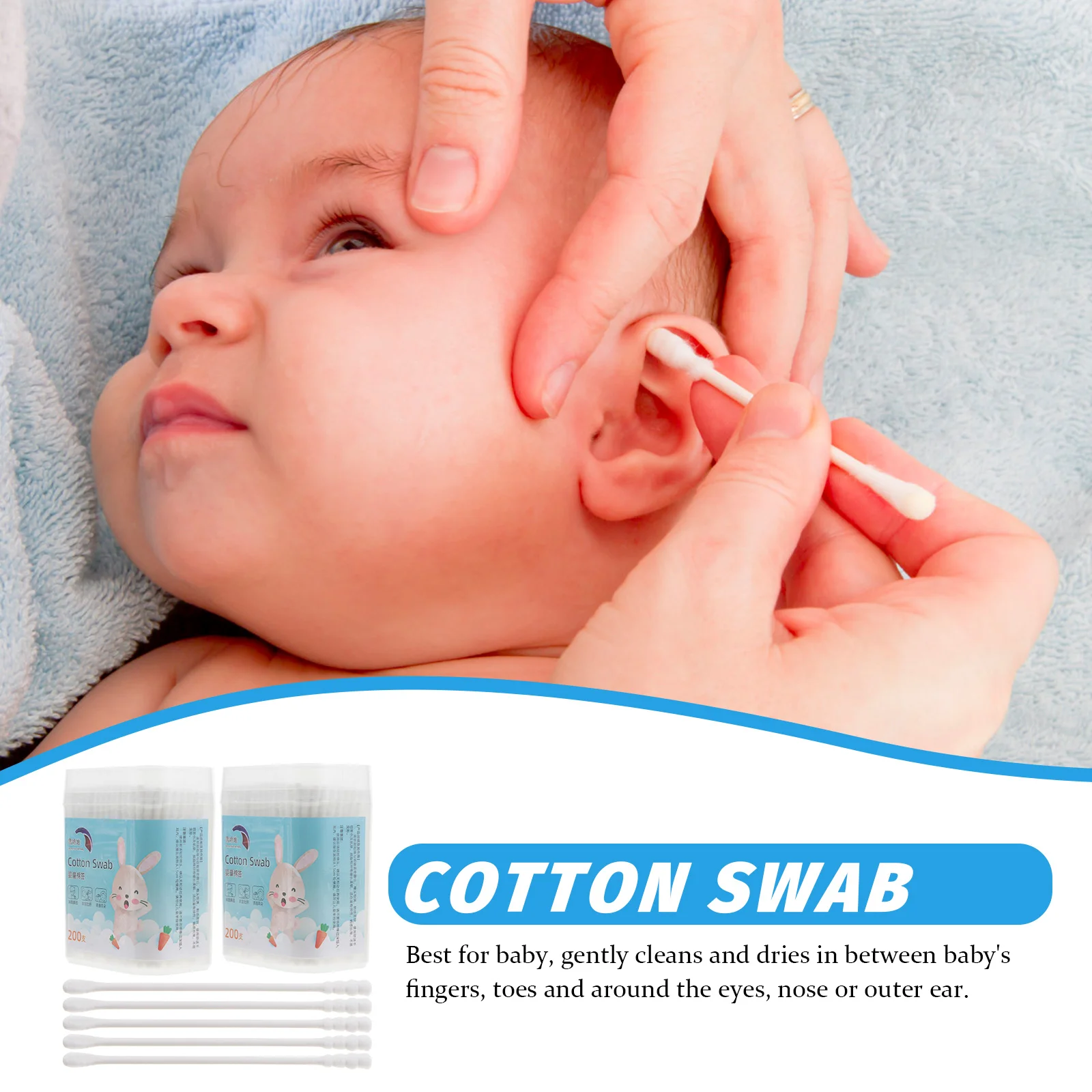 400PCS/2 Boxes Infant Nose Swabs Paper Sticks Cotton Buds Cleaning Ear Cord Infant Cleaning Sticks