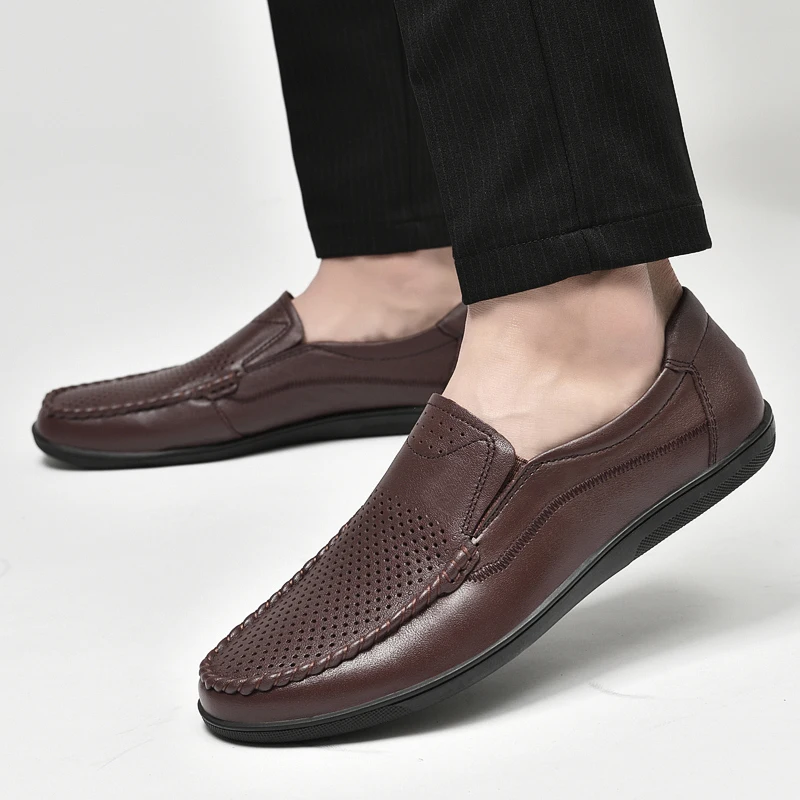 

Genuine Leather Men Casual Shoes Brand Mens Hollow Out/non Hollow Out Loafers Moccasins Breathable Slip on Italian Driving Shoes