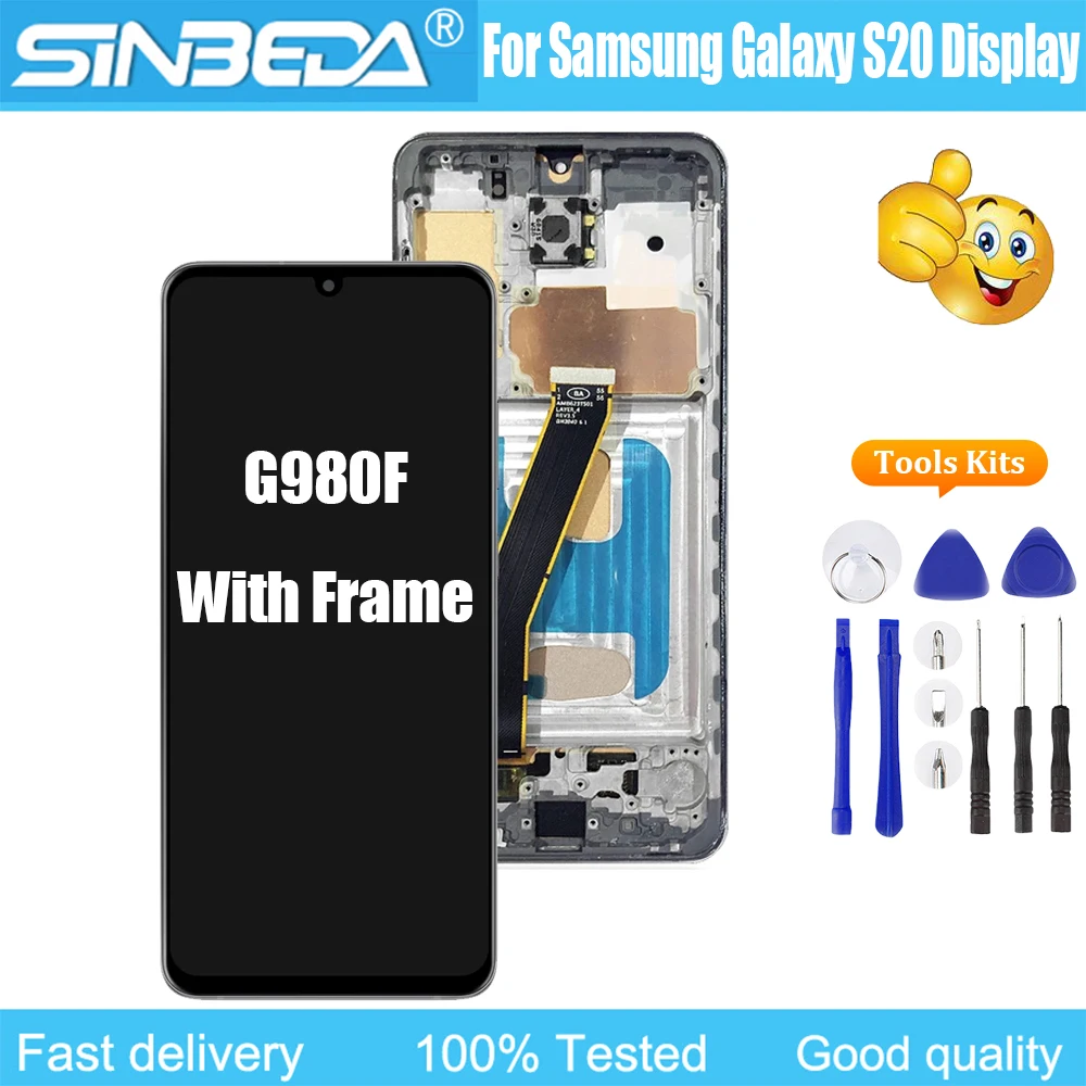 Schermo Oled Testato Al 100% Per Samsung Galaxy S20 Lcd Con Cornice G980 G980U G981F/Ds Display Touch Grass Screen Digitizer Assembly