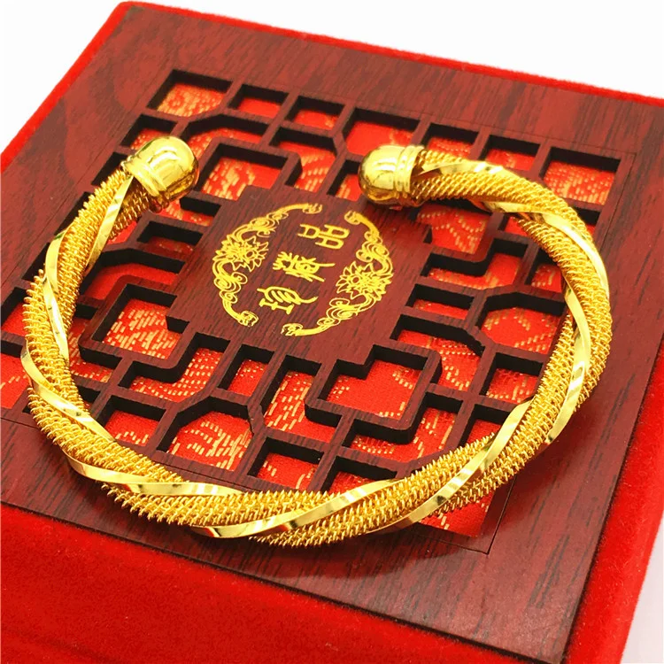 

Korean Style Simple Copper Plated Vietnamese Sand Gold Open Bracelet Women's European Coin Gold Plated Wedding Jewelry
