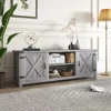 Modern Farmhouse TV Stand with Two Barn Doors and Storage Cabinets for Televisions up to 65 Inch Entertainment Center 3