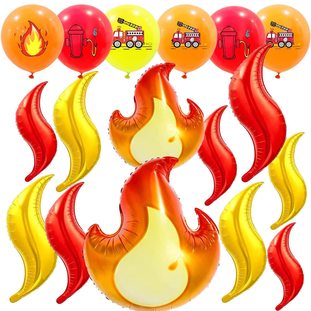 

32Pcs Fire Truck Birthday Party Supplies Firefighter Birthday Party Flame Balloons Fireman Theme Kids Party Decorations