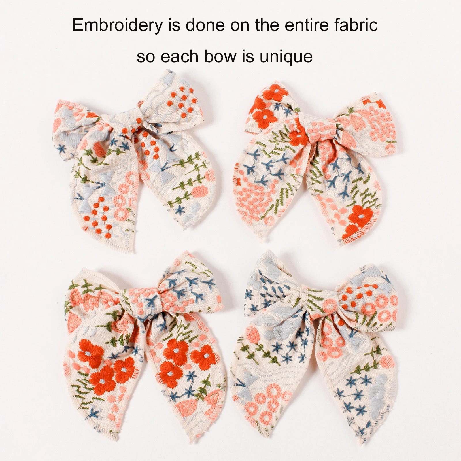 Hair Accessories Flowers Embroidery Cotton Bow Hair Clips For Girls Kids Daily Ponytail Fashion Decor