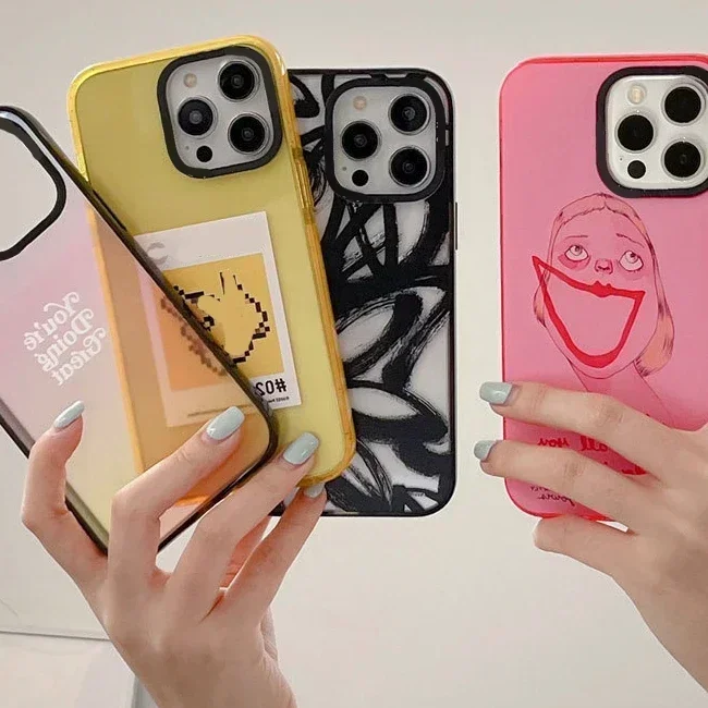 

2.0 Version Acrylic Upgrade Border Scrawl Phone Case Cover for IPhone 11 12 13 14 15 Pro Max Case for IPhone 15 Pro Max
