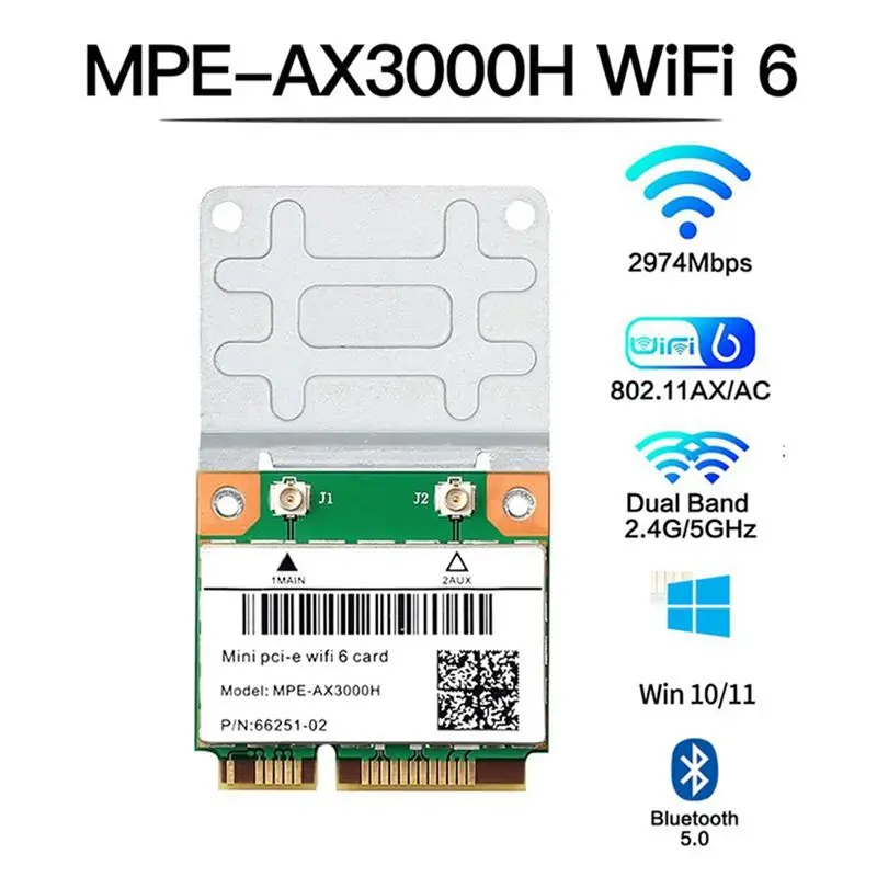 N67R--Wifi 6 MPE-AX3000H 2974Mbps 무선 하프 미니 PCI-E Wifi 카드 블루투스 5.0 듀얼 밴드 2.4G/5G Wlan 네트워크 카드 어댑터,W