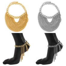 

Retro Multi Layered Link Chain Tassel Shoe Chain Anklets For Women Punk Gold Color Anklets On Foot Barefoot Sandals Jewelry