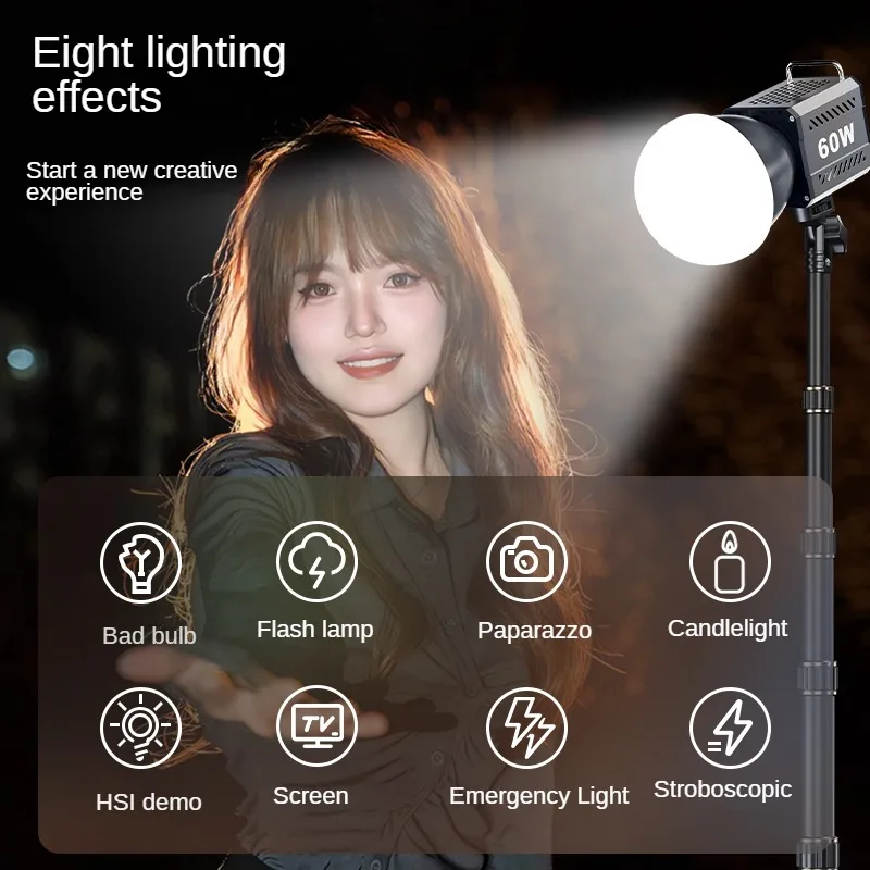 60W COB Video Dimmable Light 2700-7500K Photographic LED Light for