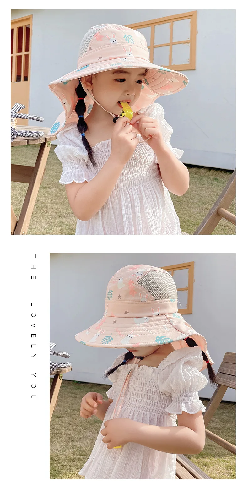 Cappello per bambini, cappello di protezione solare in rete a tesa larga UPF 50+ per ragazzi e ragazze, cappelli da spiaggia dal design arrotolabile con mento regolabile_voghion.com