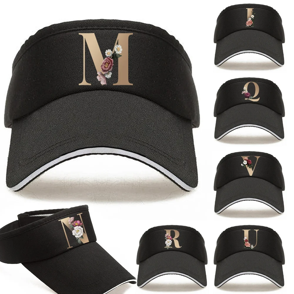 

Breathable Air Sun Hats Adjustable Visor UV Empty Top Hat Gold Letter Name Pattern Beach Tennis Golf Running Sunscreen Cap