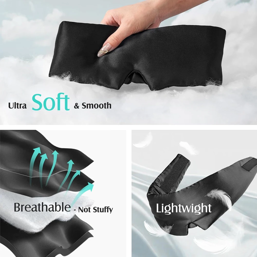 Silk Sleep Mask 100% Mulberry Silk Sleep Mask Eye Mask for Women Man with Adjustable Band for Side Sleeper Blackout Sleep Travel Rest