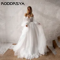 RODDRSYA Lace Sweetheart Wedding Gowns Long Puff Sleeves A-Line Tulle Bride Dress vestido de noiva civil Sweep Train Customized 1